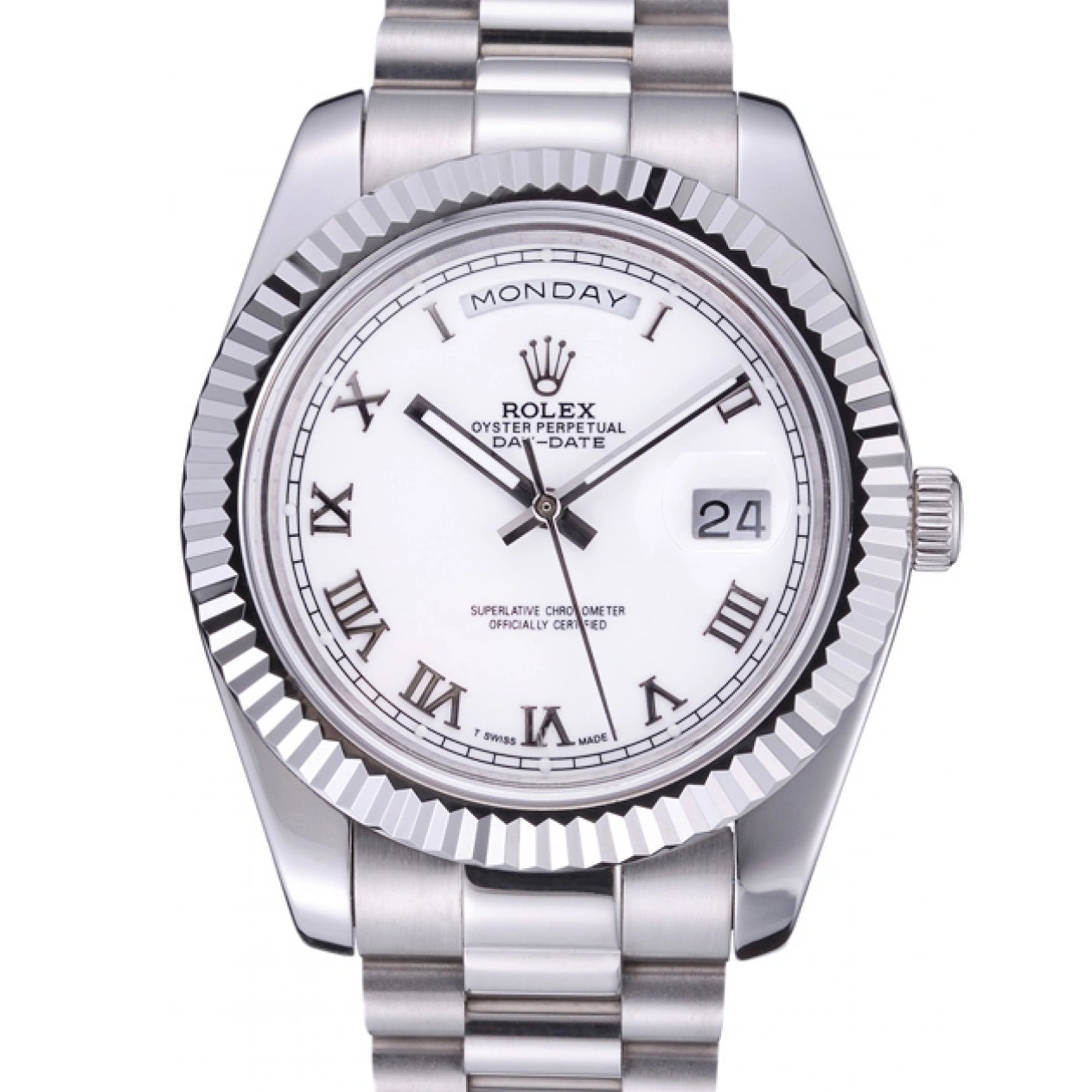 MiroTime 1014 Rolex Day-Date White Dial Stainless Steel Bracelet 622547